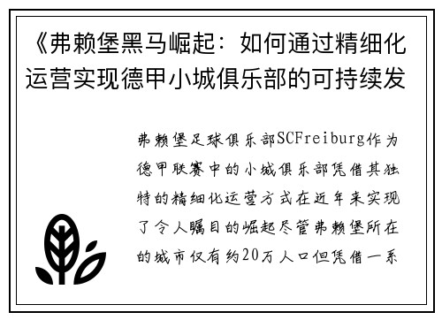 《弗赖堡黑马崛起：如何通过精细化运营实现德甲小城俱乐部的可持续发展》